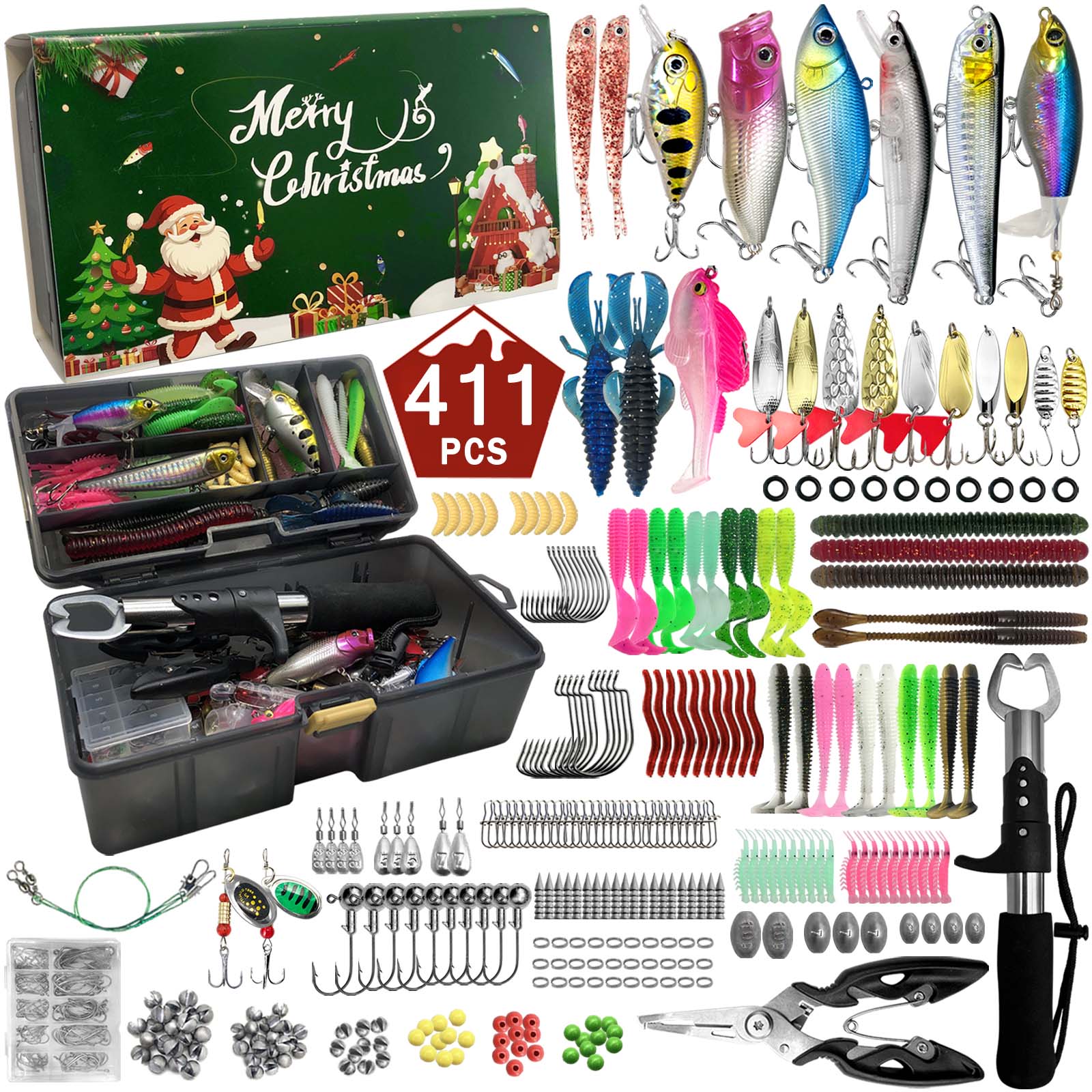 Fishing Equipment Clearance - 411/366/136/86Pcs of Christmas fishing lure set