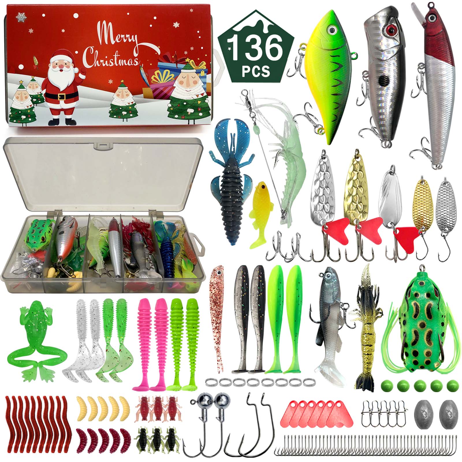 411/366/136/86Pcs of Christmas - Fishing Equipment Clearance avaliação e preço