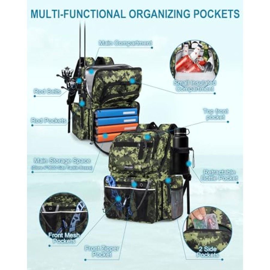 Fishing Backpack with Rod Hold - Fishing Equipment avaliação e preço